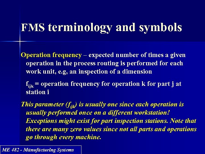 FMS terminology and symbols Operation frequency – expected number of times a given operation