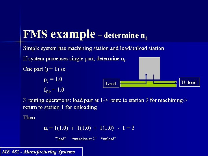 FMS example – determine nt Simple system has machining station and load/unload station. If