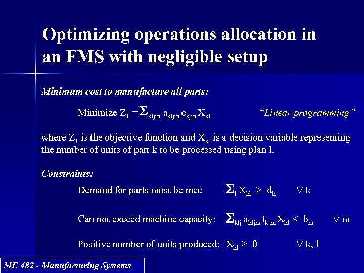 Optimizing operations allocation in an FMS with negligible setup Minimum cost to manufacture all