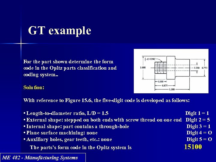 GT example For the part shown determine the form code in the Opitz parts