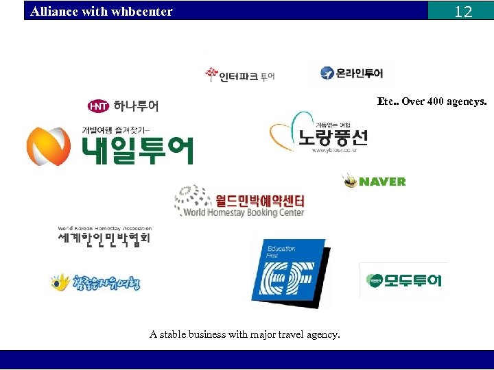 Alliance with whbcenter 12 Etc. . Over 400 agencys. A stable business with major