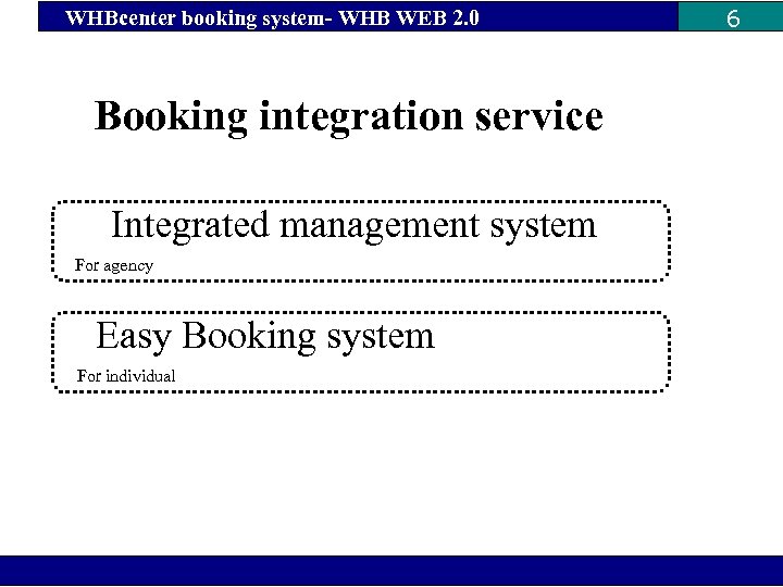 WHBcenter booking system- WHB WEB 2. 0 Booking integration service Integrated management system For