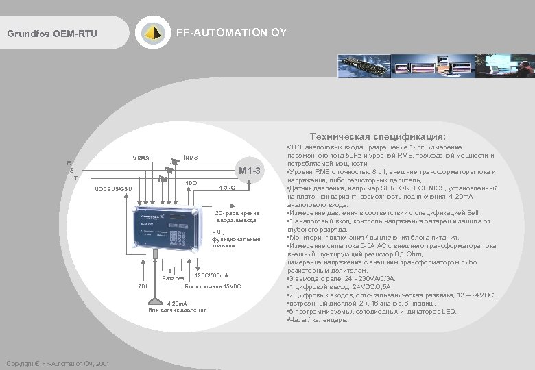 FF-AUTOMATION OY Grundfos OEM-RTU Техническая спецификация: VRMS R S T IRMS M 1 -3