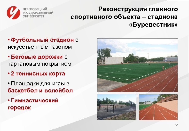 Реконструкция главного спортивного объекта – стадиона «Буревестник» • Футбольный стадион с искусственным газоном •