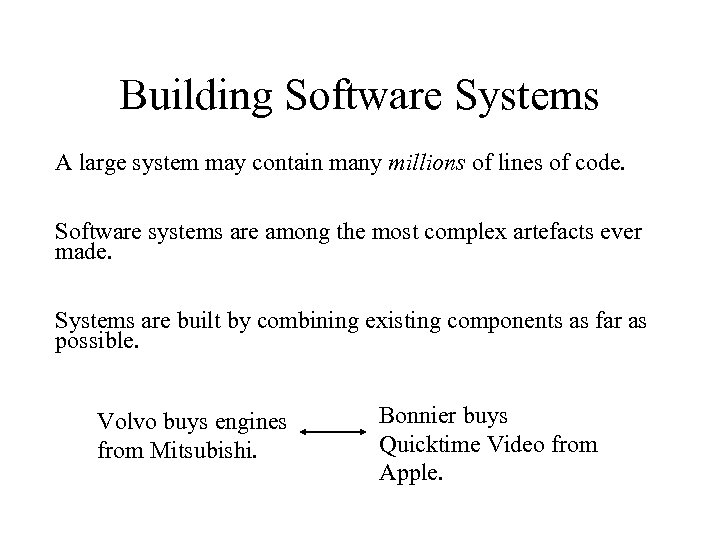 Building Software Systems A large system may contain many millions of lines of code.