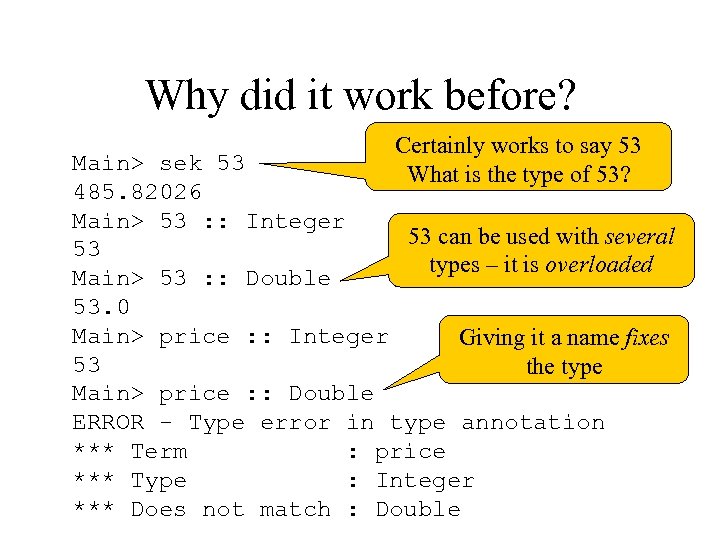 Why did it work before? Certainly works to say 53 What is the type
