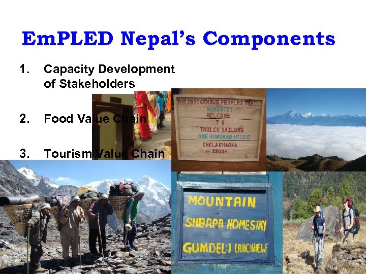 Em. PLED Nepal’s Components 1. Capacity Development of Stakeholders 2. Food Value Chain 3.