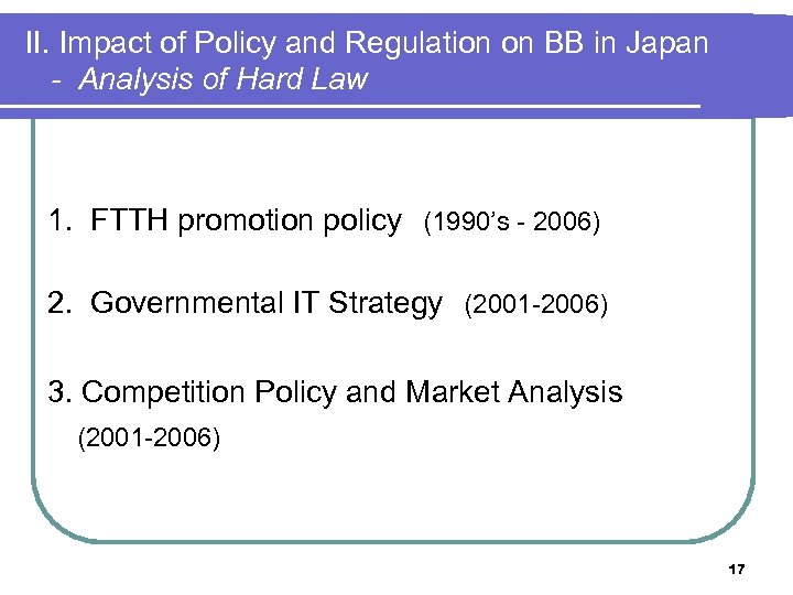 II. Impact of Policy and Regulation on BB in Japan - Analysis of Hard