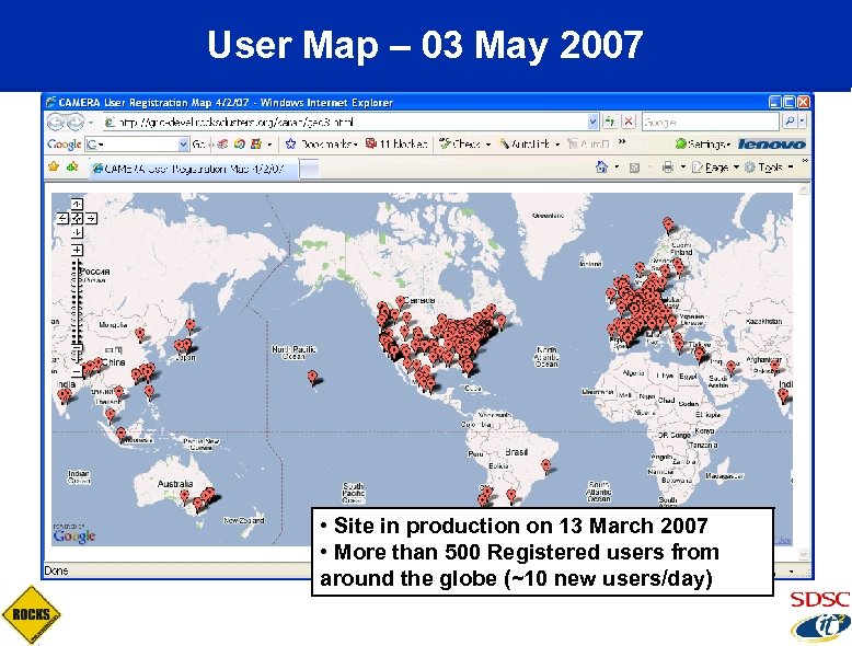 User Map – 03 May 2007 • Site in production on 13 March 2007