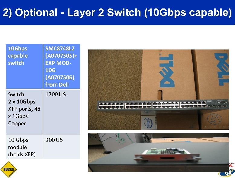 2) Optional - Layer 2 Switch (10 Gbps capable) 10 Gbps capable switch SMC