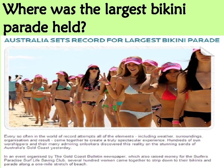 Where was the largest bikini parade held? 