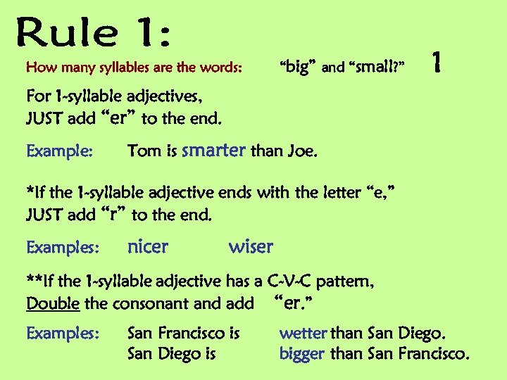 How many syllables are the words: “big” and “small? ” 1 For 1 -syllable