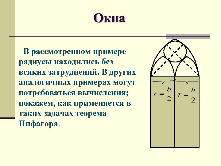 Окна В рассмотренном примере радиусы находились без всяких затруднений. В других аналогичных примерах могут
