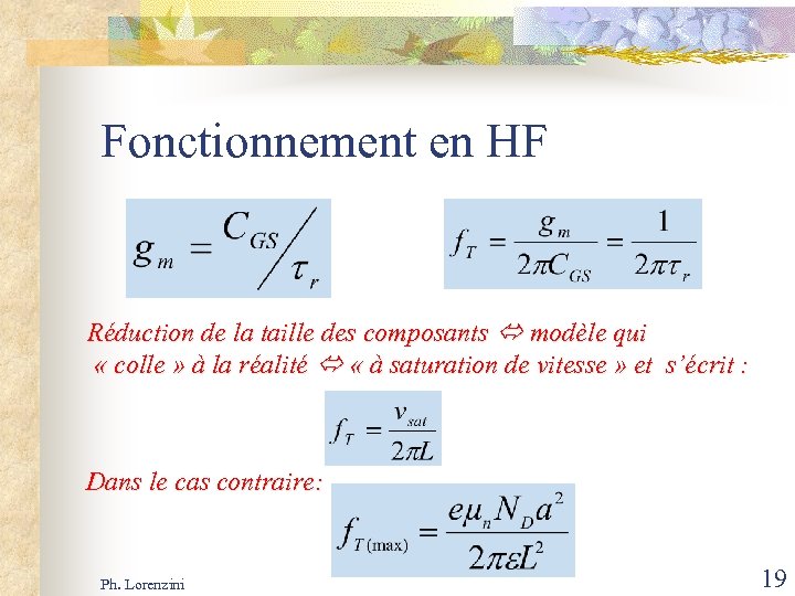 Fonctionnement en HF Réduction de la taille des composants modèle qui « colle »