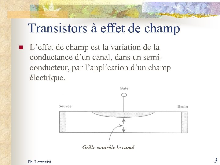 Transistors à effet de champ n L’effet de champ est la variation de la