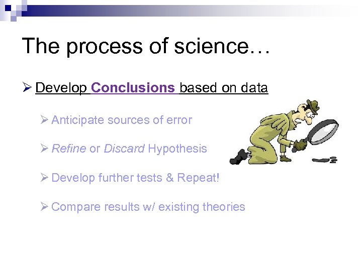 The process of science… Ø Develop Conclusions based on data Ø Anticipate sources of