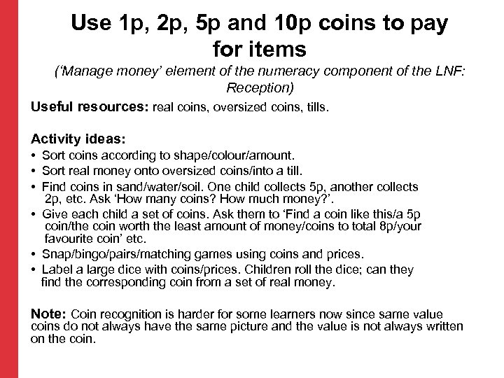Use 1 p, 2 p, 5 p and 10 p coins to pay for