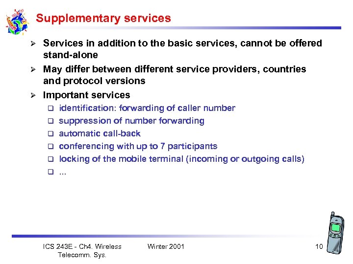 Supplementary services Services in addition to the basic services, cannot be offered stand-alone Ø