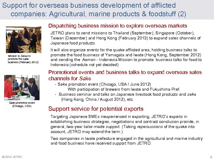 Support for overseas business development of afflicted companies: Agricultural, marine products & foodstuff (2)