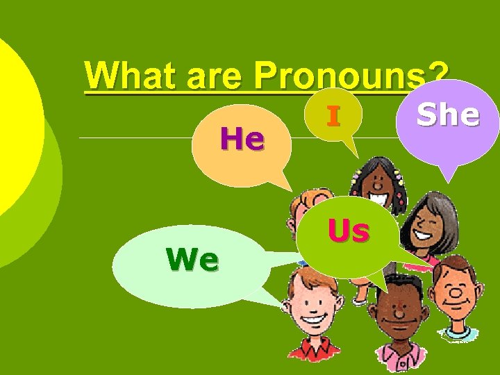 What are Pronouns? He We We I Us She 