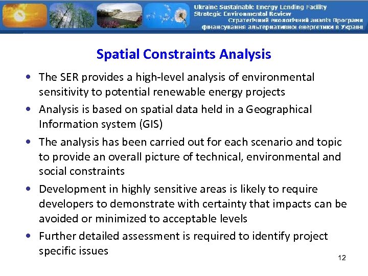 Spatial Constraints Analysis • The SER provides a high-level analysis of environmental sensitivity to