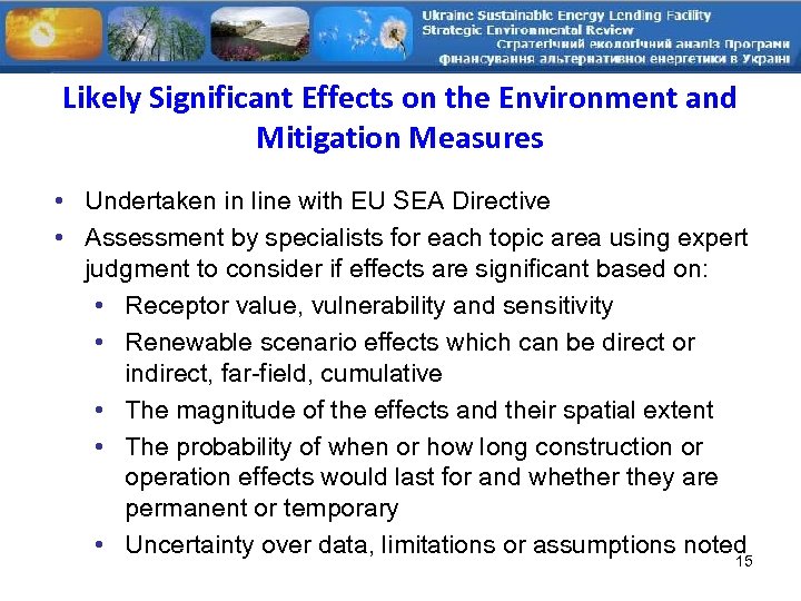 Likely Significant Effects on the Environment and Mitigation Measures • Undertaken in line with