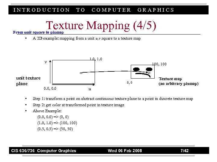 INTRODUCTION TO COMPUTER GRAPHICS Texture Mapping (4/5) From unit square to pixmap • A