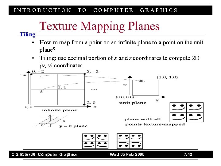 INTRODUCTION TO COMPUTER GRAPHICS Texture Mapping Planes Tiling • How to map from a