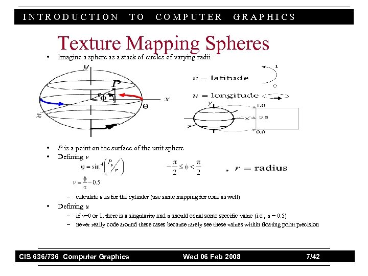 INTRODUCTION • TO COMPUTER GRAPHICS Texture Mapping Spheres Imagine a sphere as a stack