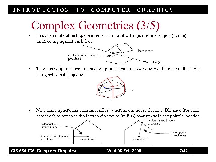 INTRODUCTION TO COMPUTER GRAPHICS Complex Geometries (3/5) • First, calculate object-space intersection point with