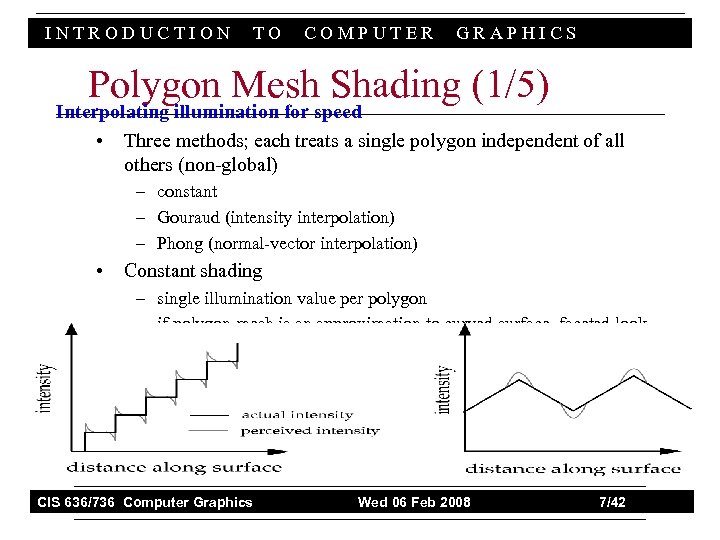 INTRODUCTION TO COMPUTER GRAPHICS Polygon Mesh Shading (1/5) Interpolating illumination for speed • Three
