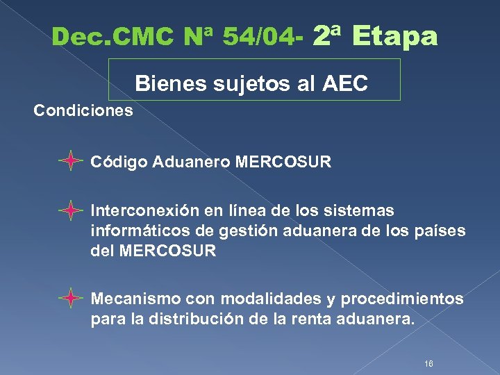 Dec. CMC Nª 54/04 - 2ª Etapa Bienes sujetos al AEC Condiciones Código Aduanero
