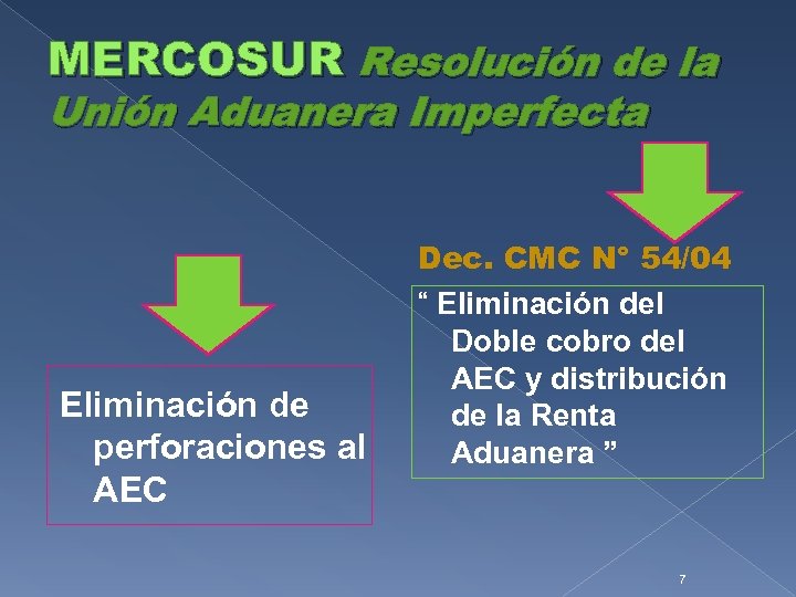 MERCOSUR Resolución de la Unión Aduanera Imperfecta Eliminación de perforaciones al AEC Dec. CMC