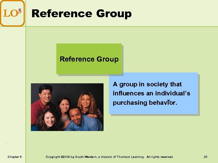 LO 5 Reference Group A group in society that influences an individual’s 26 purchasing