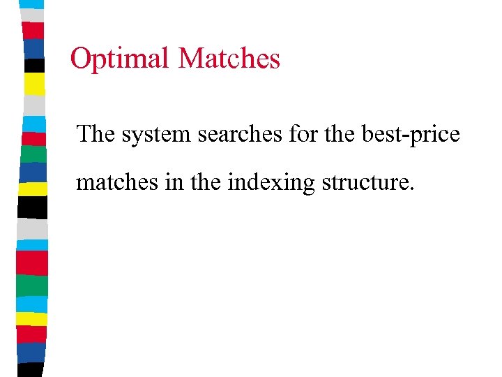 Optimal Matches The system searches for the best-price matches in the indexing structure. 