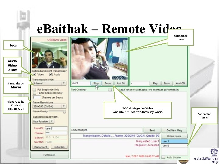 e. Baithak – Remote Video Connected Users Local Audio Video Allow Transmission Modes Video