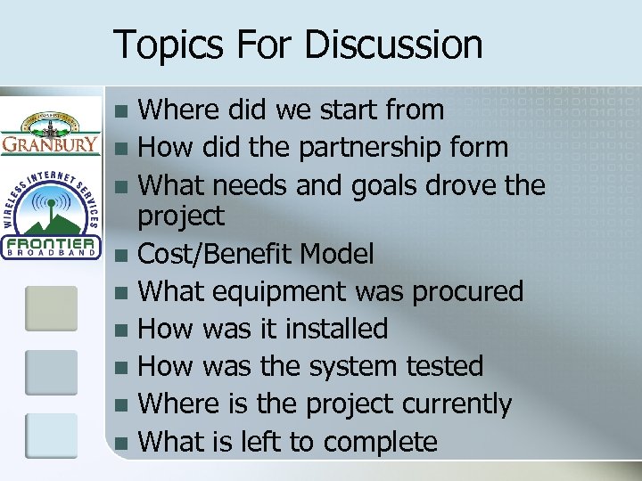 Topics For Discussion Where did we start from n How did the partnership form
