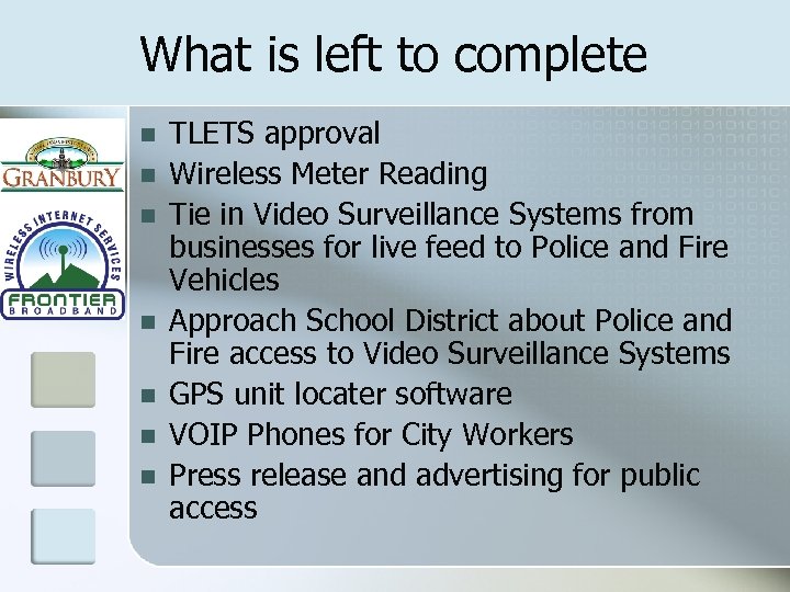 What is left to complete n n n n TLETS approval Wireless Meter Reading