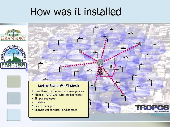 How was it installed Metro-Scale Wi-Fi Mesh § § § Broadband to the entire