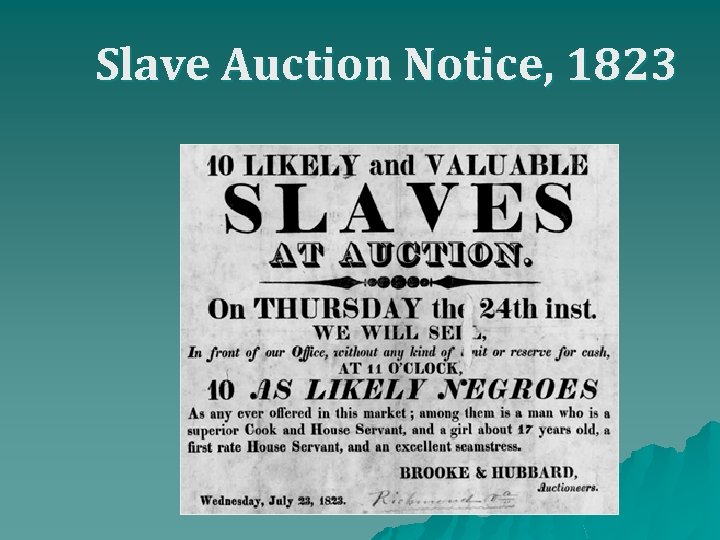 Slave Auction Notice, 1823 