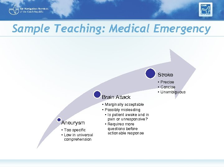 Sample Teaching: Medical Emergency Stroke Brain Attack Aneurysm • Too specific • Low in
