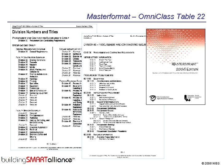 Masterformat – Omni. Class Table 22 © 2008 NIBS 