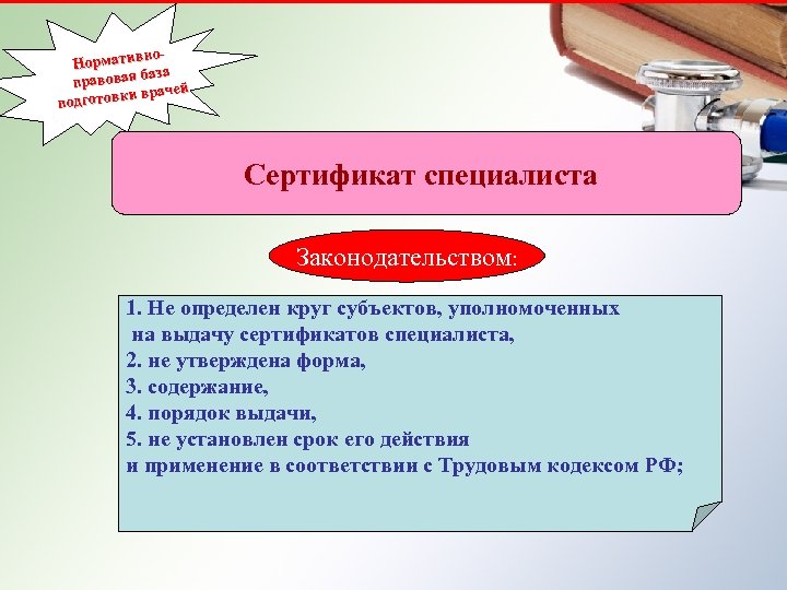 но. Норматив а Нормативно-правовая баз правовая чей абаза подготовки врачей отовки вр подг Сертификат