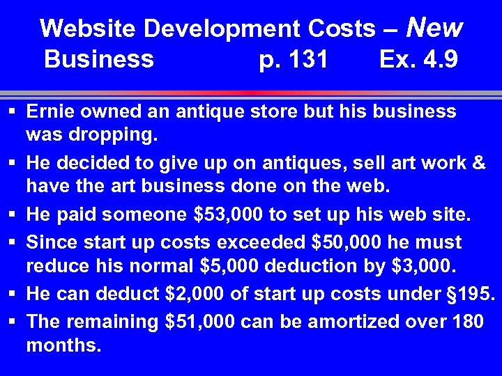 Website Development Costs – New Business p. 131 Ex. 4. 9 § Ernie owned