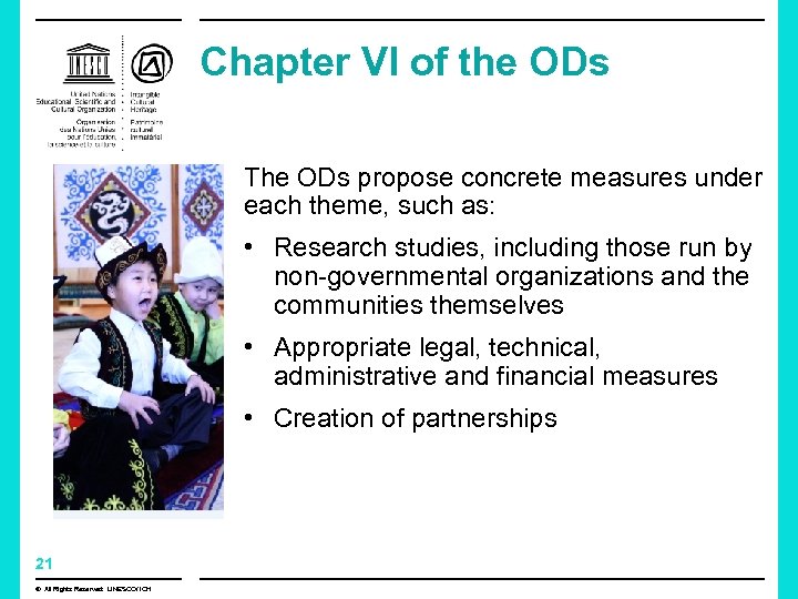 Chapter VI of the ODs The ODs propose concrete measures under each theme, such