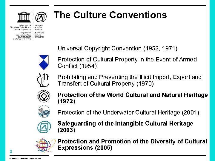 The Culture Conventions Universal Copyright Convention (1952, 1971) Protection of Cultural Property in the