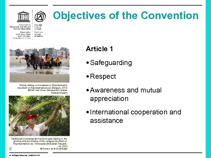 Objectives of the Convention Article 1 Safeguarding Respect Shrimp fishing on horseback in Oostduinkerke