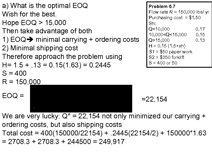 a) What is the optimal EOQ Wish for the best. Hope EOQ > 15,