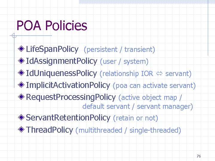 POA Policies Life. Span. Policy (persistent / transient) Id. Assignment. Policy (user / system)