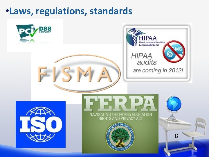  • Laws, regulations, standards B 